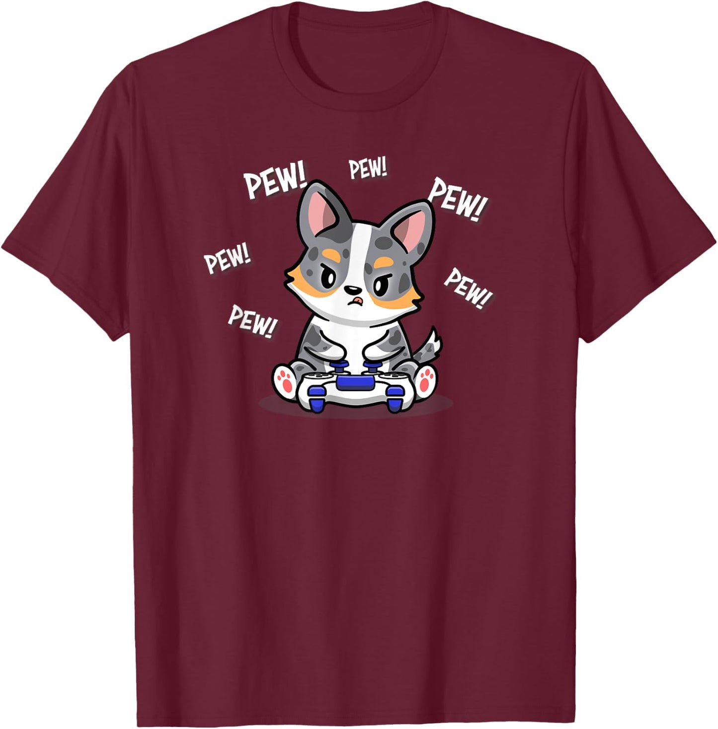 Funny Video Game Pew Kawaii Cardigan Blue Merle Corgi Lover T-Shirt - T-Shirt | Maroon