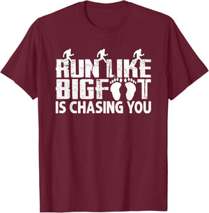 Run Like Bigfoot Is Chasing You Funny Sasquatch Running Meme T-Shirt - T-Shirt | Maroon
