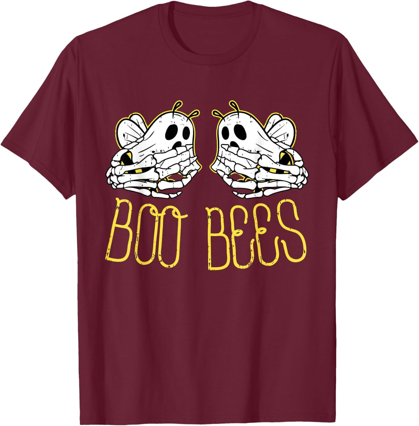 Boo Bees Skeleton Hand Funny Halloween Couple Costume T-Shirt - T-Shirt | Maroon