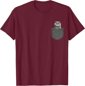 Scottish Fold in Pocket T-Shirt - T-Shirt | Maroon