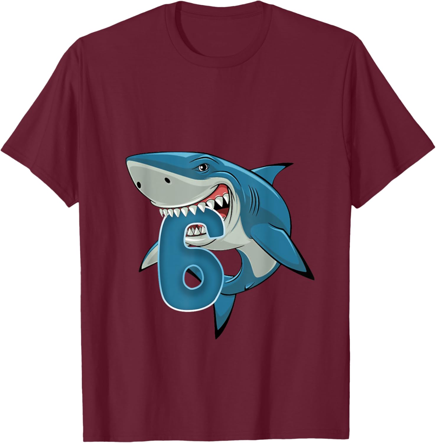 Kids 6 Year Old Shark Shirt 6th Birthday Shark Theme Party T-Shirt - T-Shirt | Maroon