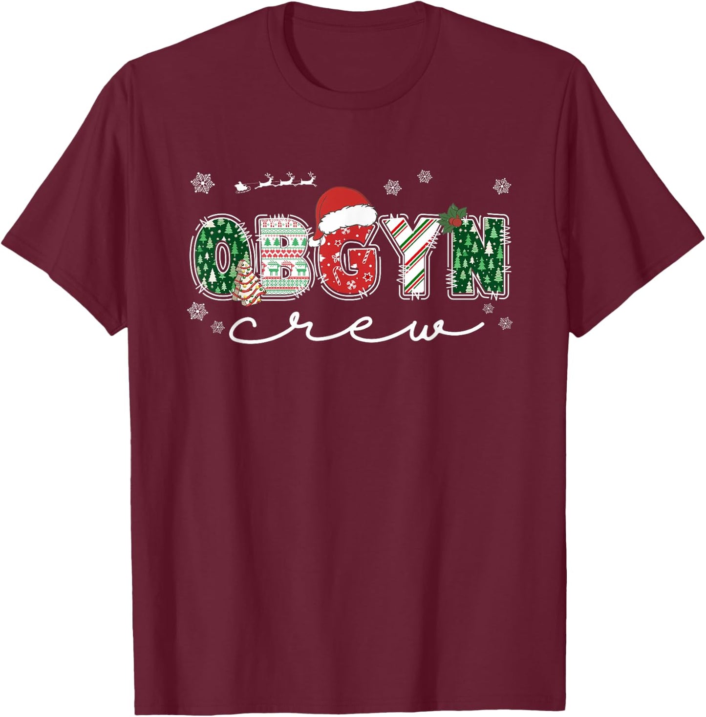 OBGYN Crew Christmas OB Nurse Santa Hat Holiday Pajama T-Shirt - T-Shirt | Maroon
