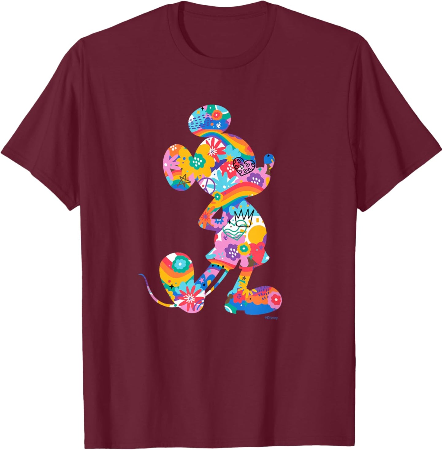 Disney Mickey Mouse Pride Pose Rainbow Icon Fill Doodles T-Shirt - T-Shirt | Maroon