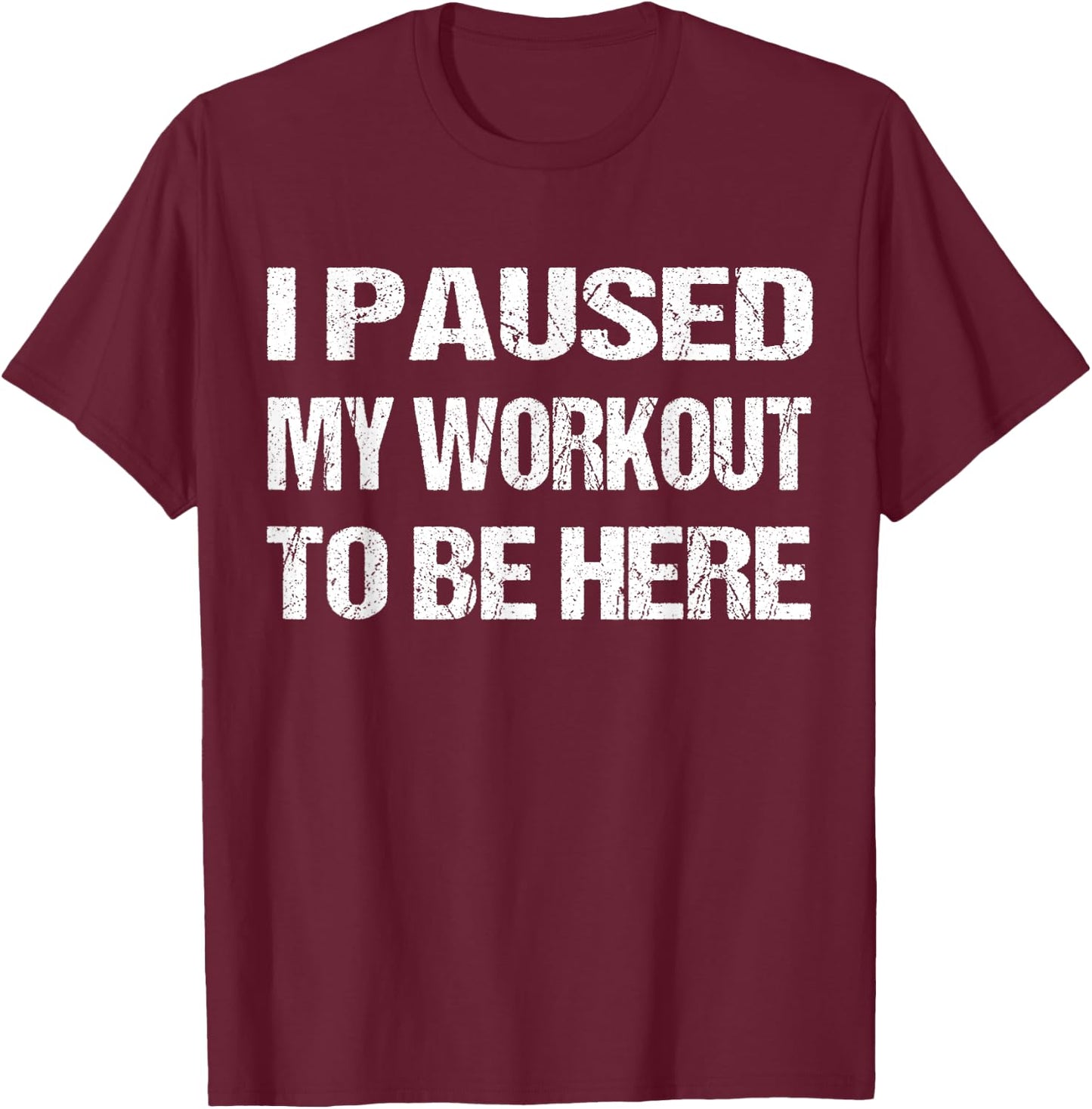 I Paused My Workout to Be Here Graphic Gym Sarcastic T-Shirt - T-Shirt | Maroon