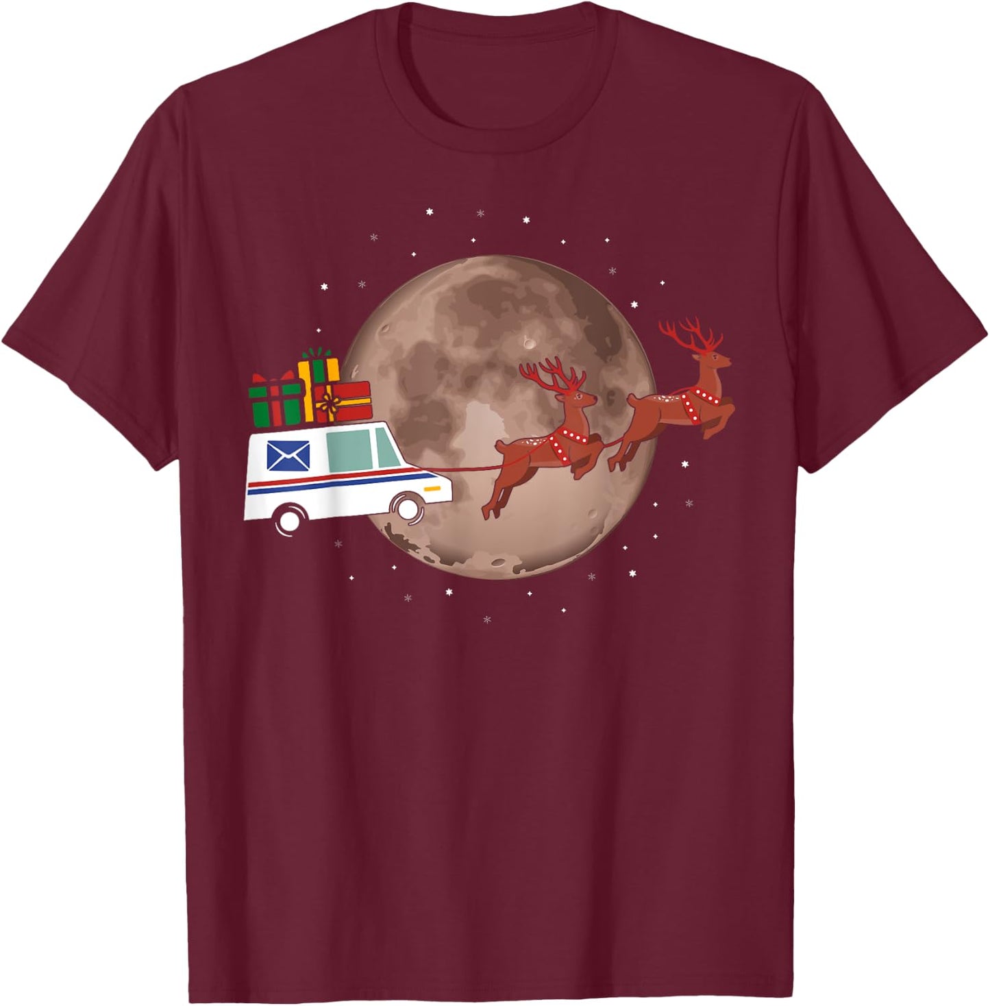 Mail Truck to the Moon Postal Workers Christmas Funny T-Shirt - T-Shirt | Maroon