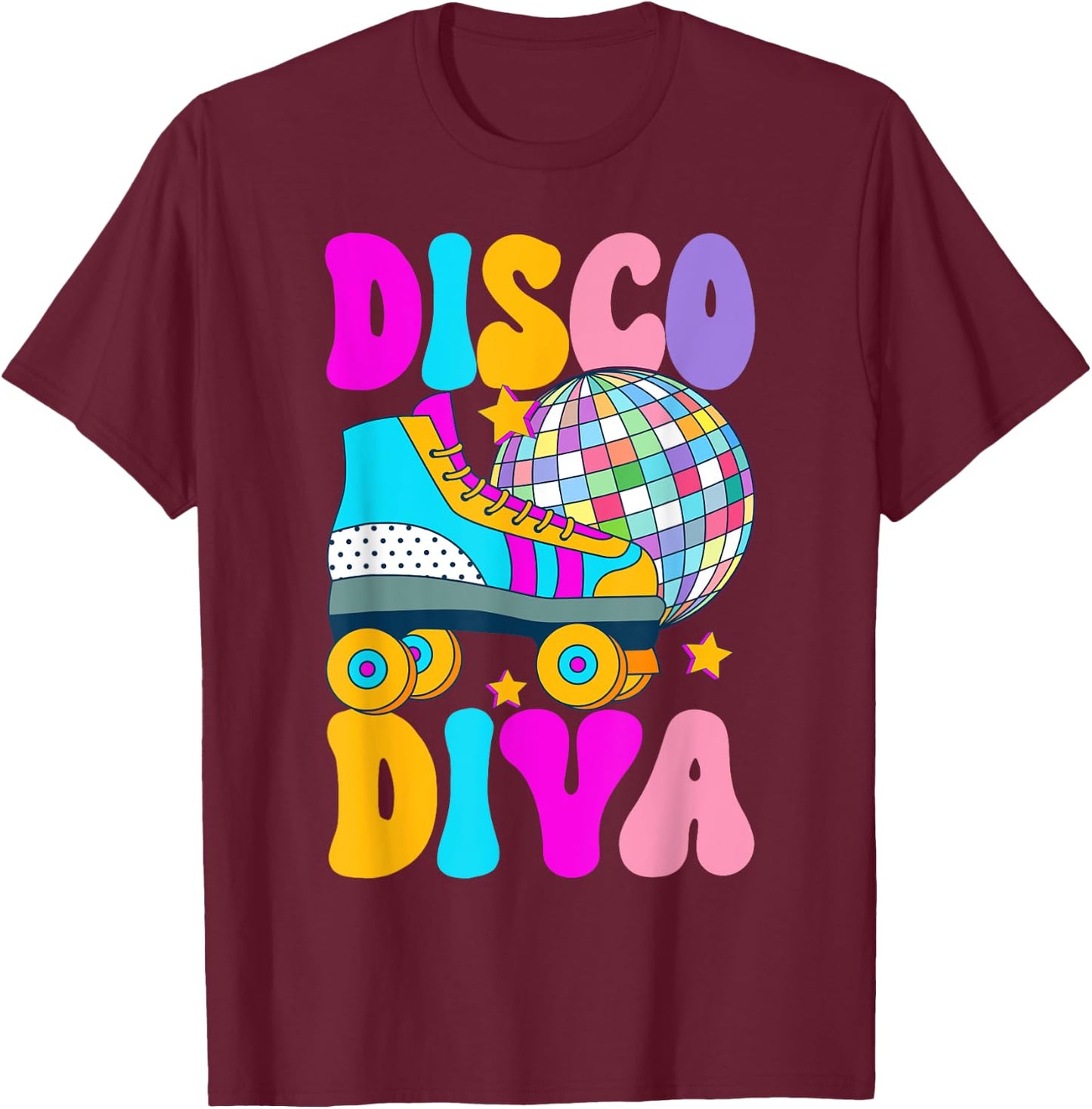 Roller Skating Disco Diva Skate Girl 70s Retro T-Shirt - T-Shirt | Maroon