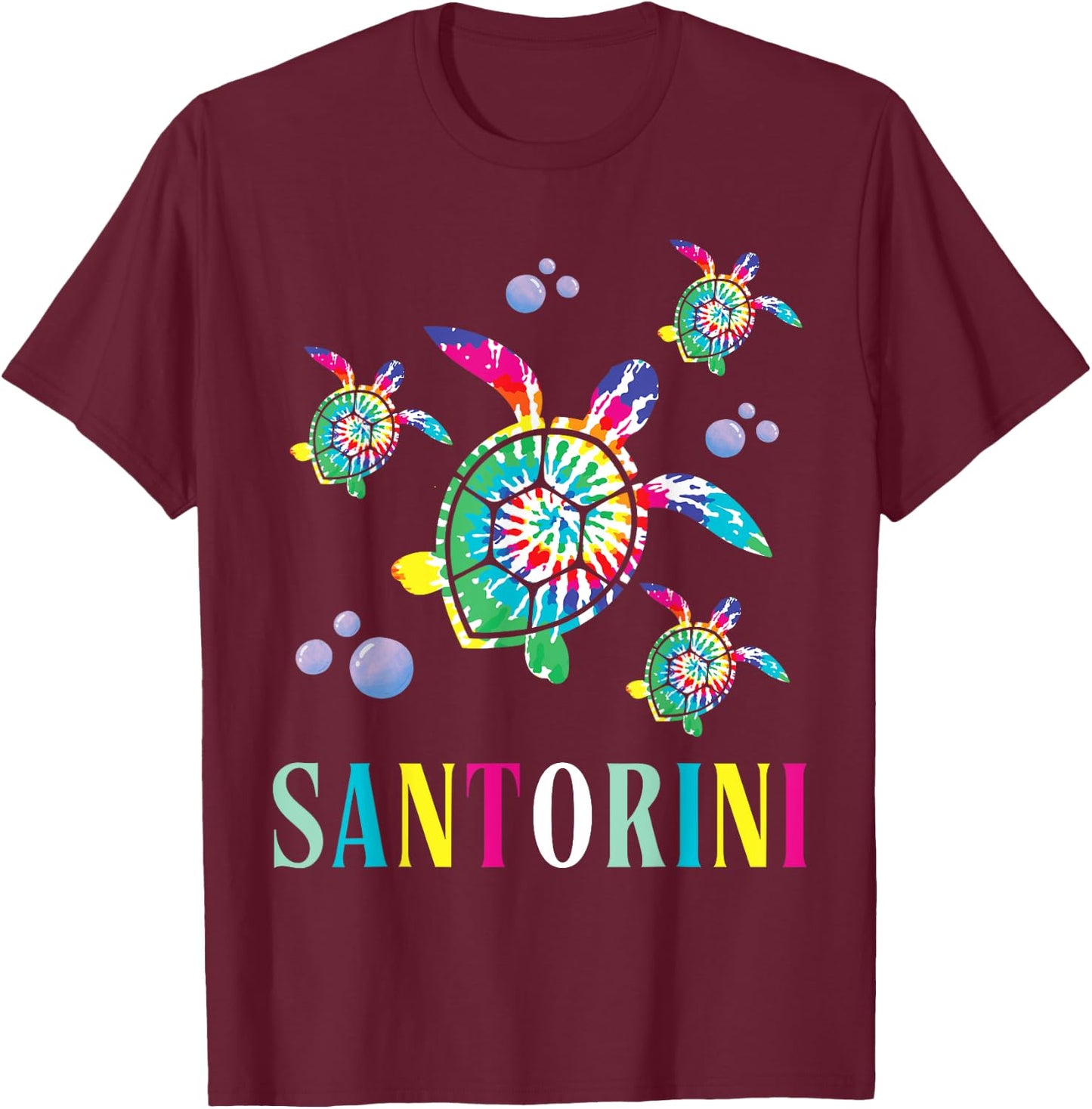 Santorini Tie Dye Sea Turtle Santorini Greece T-Shirt - T-Shirt | Maroon
