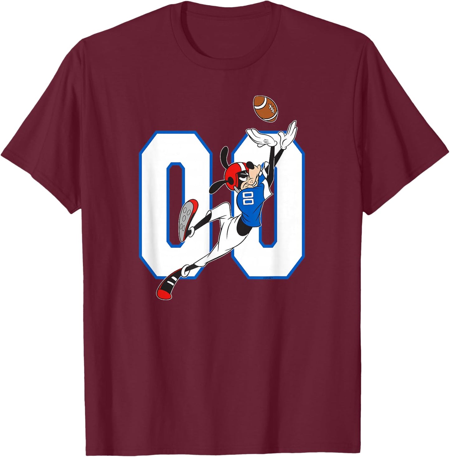 Disney Goofy #00 Football Catch Sports T-Shirt - T-Shirt | Maroon