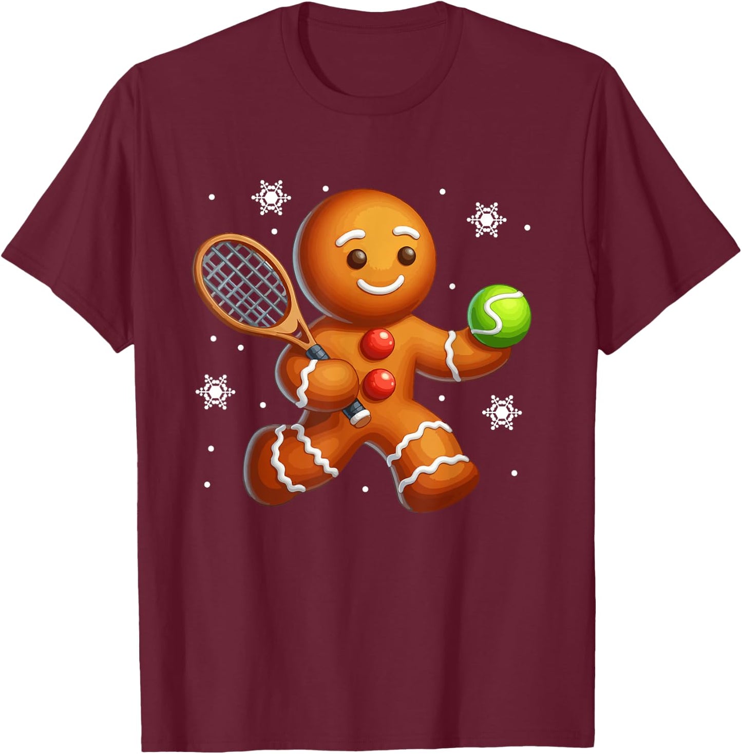 Gingerbread Playing Tennis Christmas Cookie Player Team T-Shirt - T-Shirt | Maroon