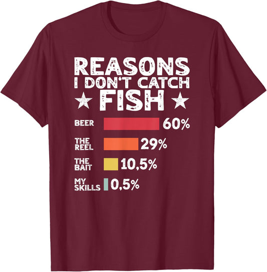Reasons I Don't Catch Fish Funny Fishing Men T-Shirt - T-Shirt | Maroon
