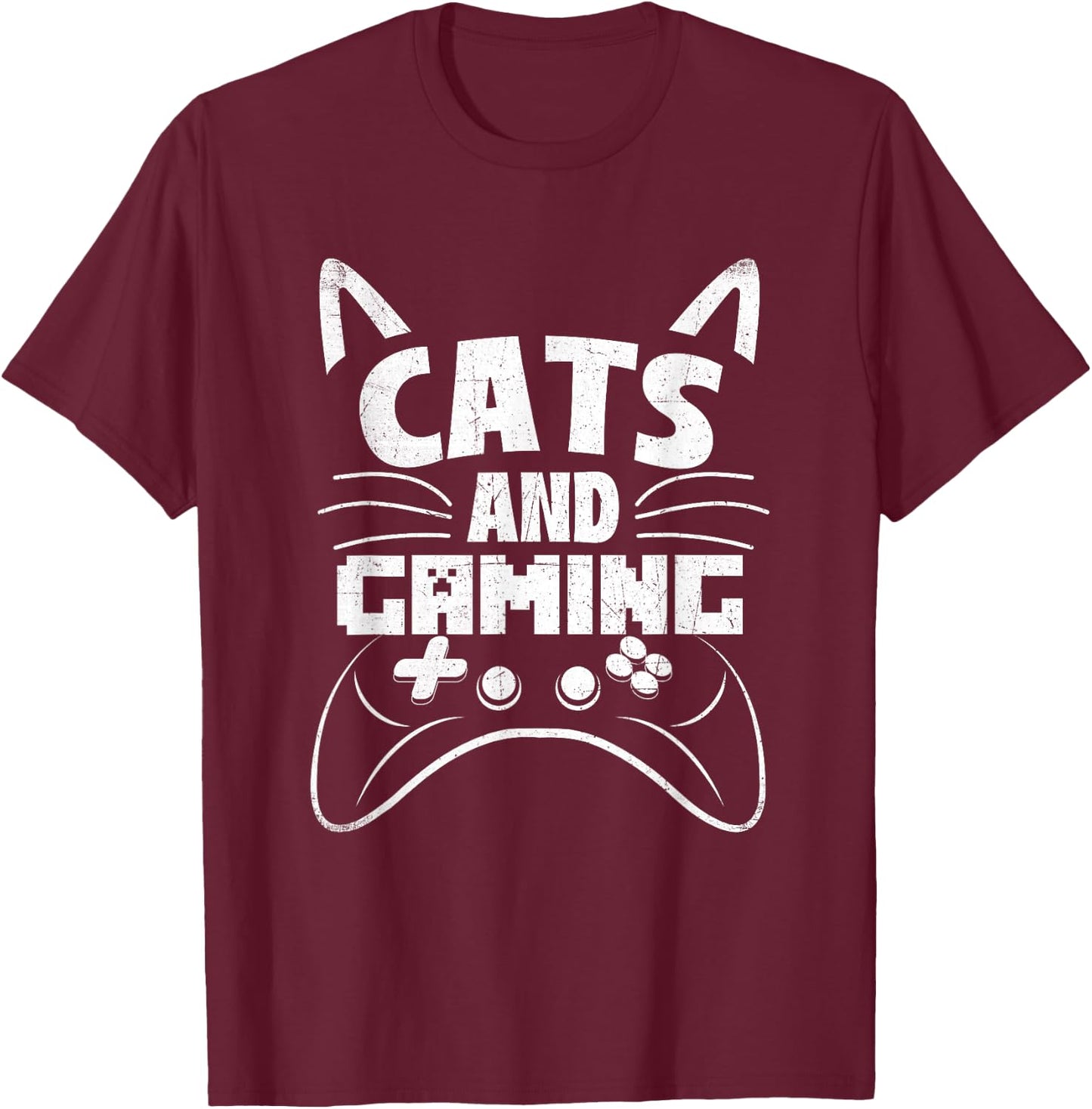 Funny Cat Shirts Cats And Gaming - Video Gamer Veterinarian Animal Pet Lover -Adults Black Short Sleeve Small T-Shirt - T-Shirt | Maroon