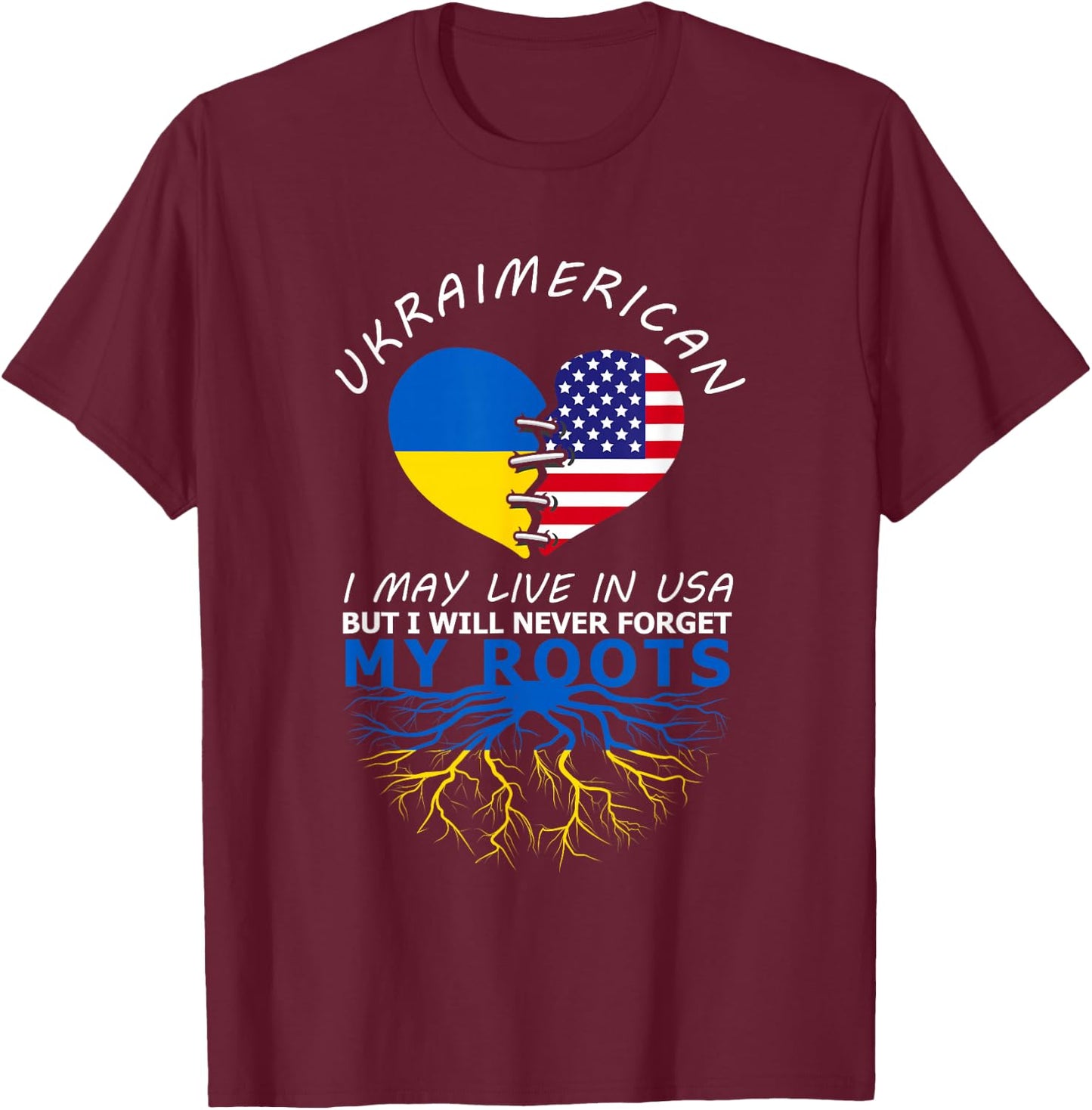 Ukraine USA Proud Of Both Countries Ukraimerican T-Shirt - T-Shirt | Maroon