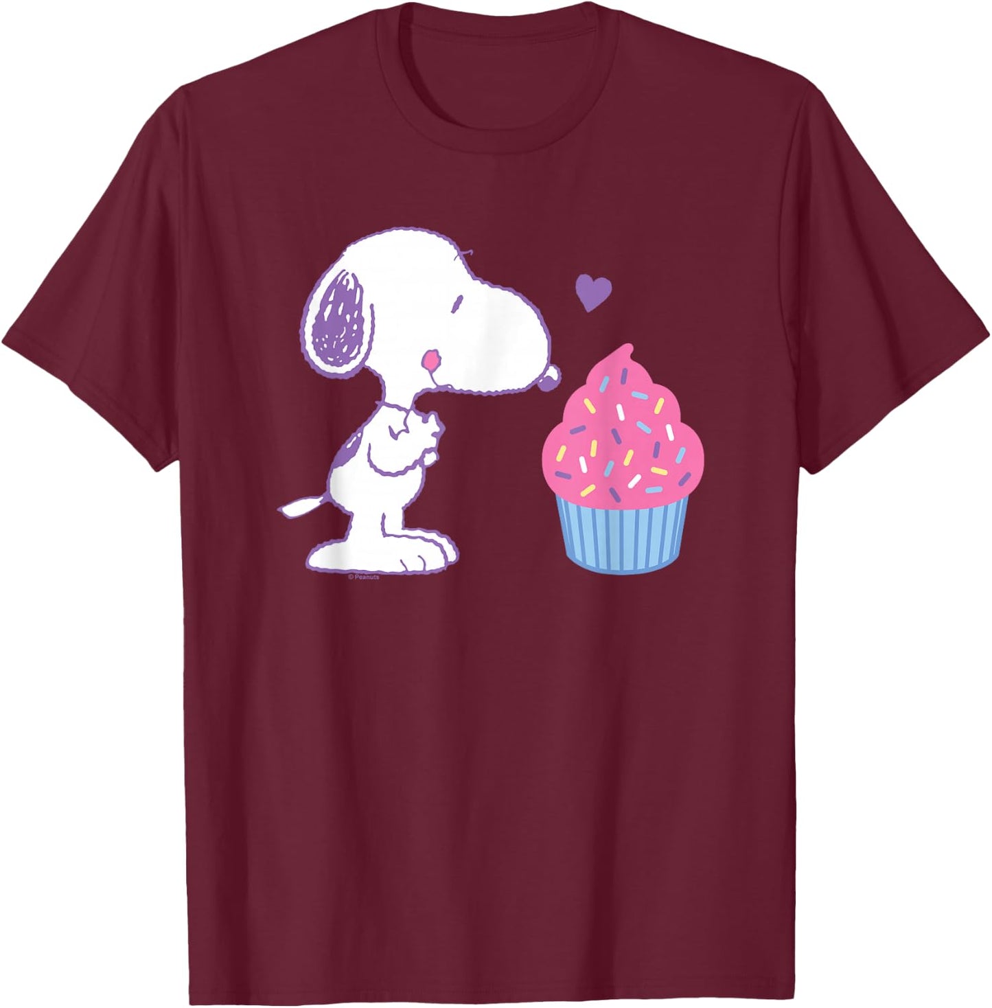 Peanuts - Snoopy Heart Cupcake T-Shirt - T-Shirt | Maroon