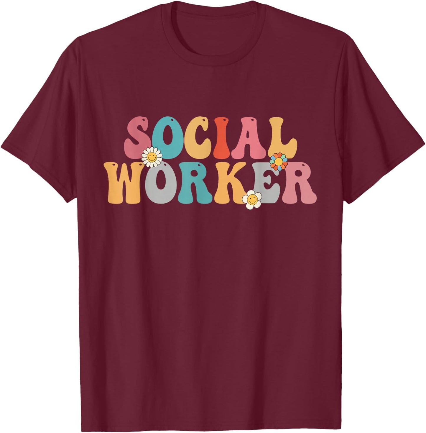 Social Worker Retro Groovy School Social Worker T-Shirt - T-Shirt | Maroon
