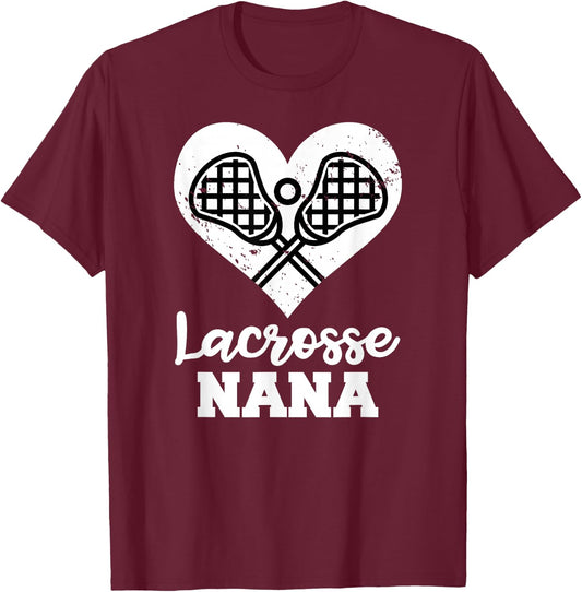 Lacrosse Nana Heart Funny Lacrosse Player Nana T-Shirt - T-Shirt | Maroon