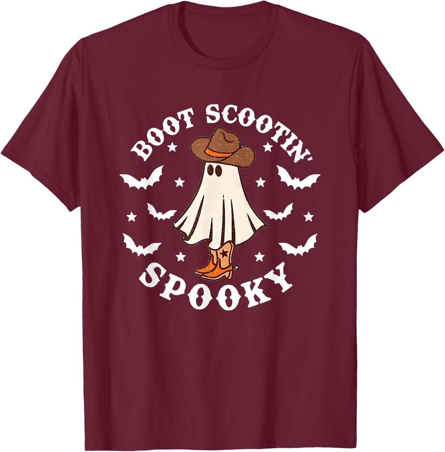 Retro Western Halloween Cute Ghost Funny Boot Scootin Spooky T-Shirt - T-Shirt | Maroon