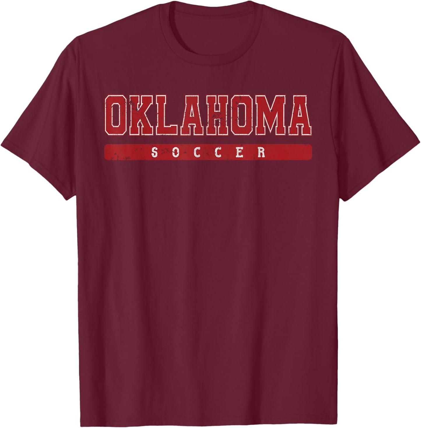 Oklahoma Soccer Red Vintage Text T-Shirt - T-Shirt | Maroon