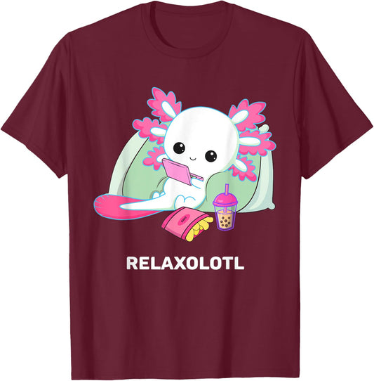 Cute Axolotl Lover Mexican Salamander Relaxolotl T-Shirt - T-Shirt | Maroon