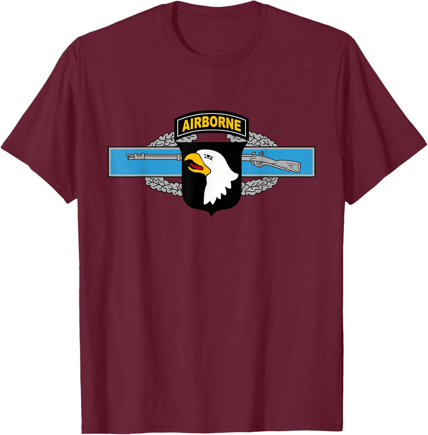 101st Airborne Patch - Combat Infantryman Badge (CIB) T-Shirt - T-Shirt | Maroon