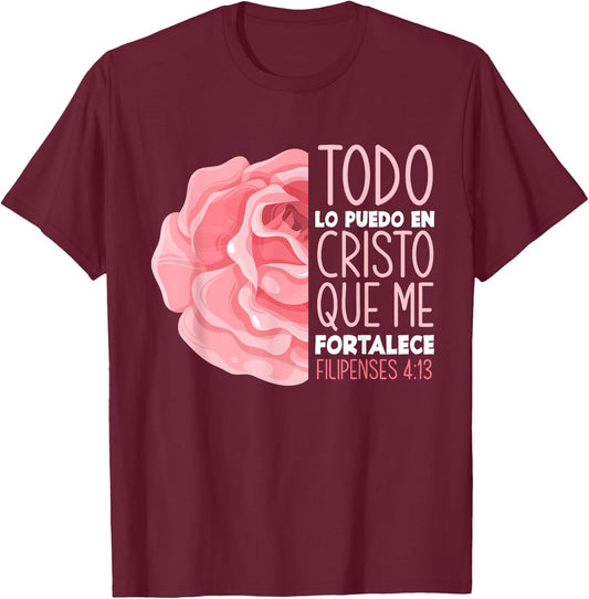 Spanish Bible Verse Filipenses 4:13 Christian T-Shirt - T-Shirt | Maroon