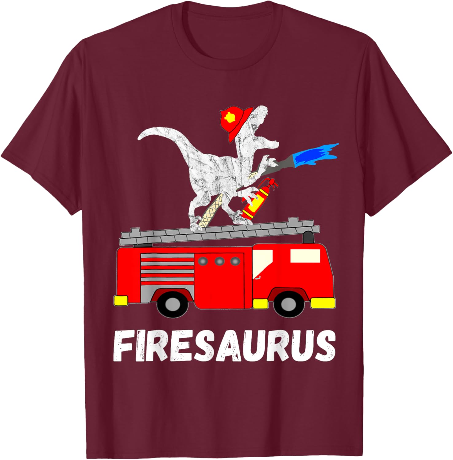 Fire Department Dinosaur Funny Fire Truck T-Shirt - T-Shirt | Maroon