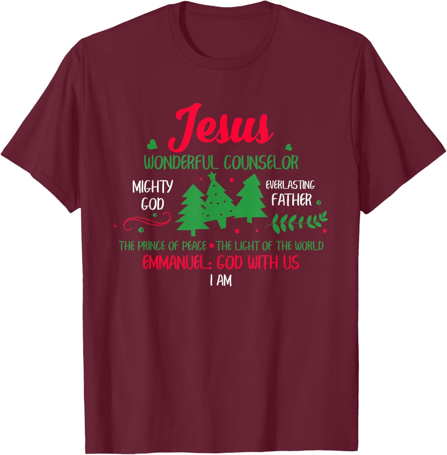 Christian Christmas Bible God With Us Jesus Tree T-Shirt - T-Shirt | Maroon