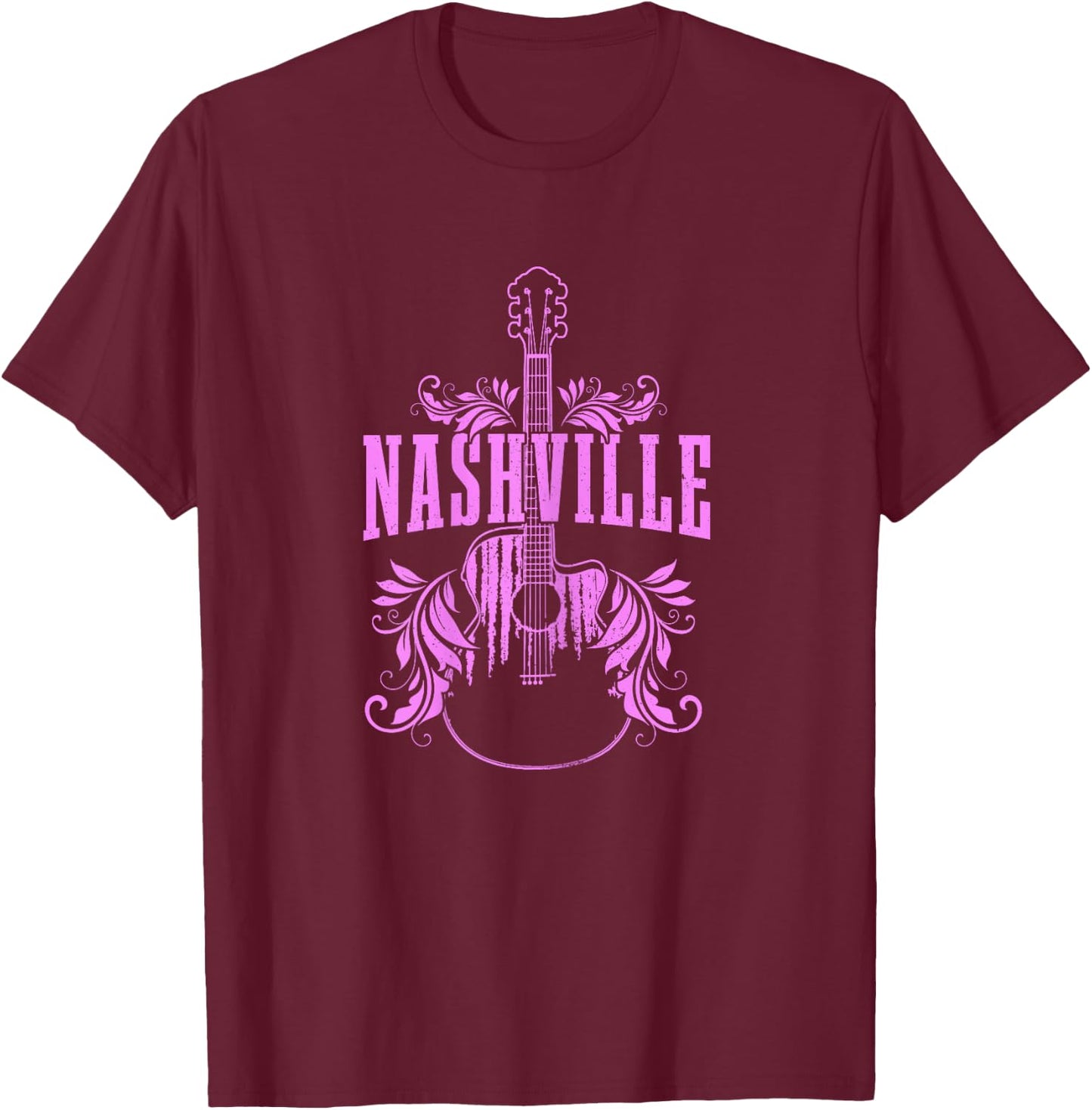 Nashville Tennessee Country Music City Vintage Guitar T-Shirt - T-Shirt | Maroon