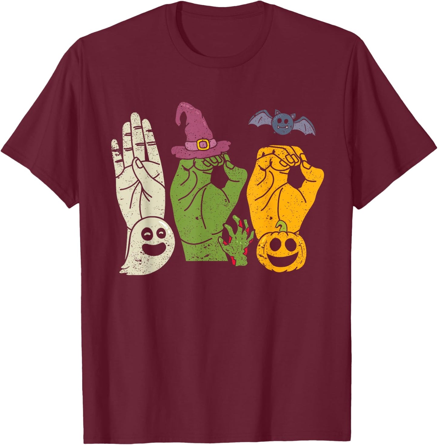 Boo Hands American Sign Language Pride ASL Halloween Witch T-Shirt - T-Shirt | Maroon