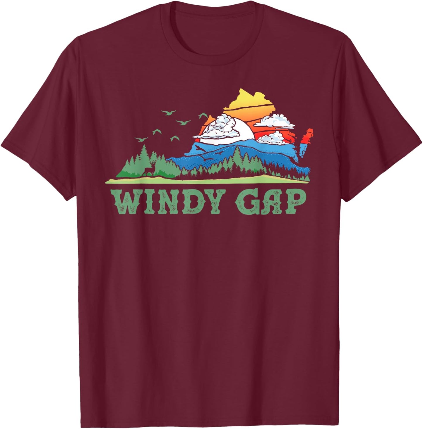 Windy Gap Virginia Franklin County Nature & Outdoors Graphic T-Shirt - T-Shirt | Maroon