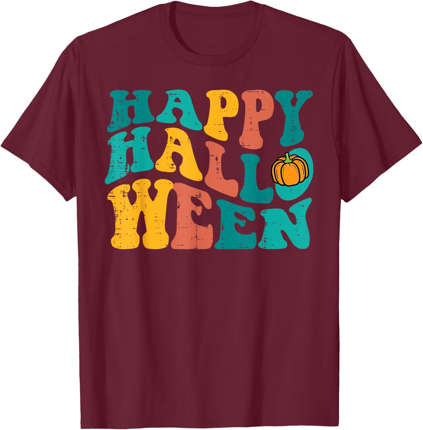 Groovy Happy Halloween Retro 70s 80s Costume Men Women Kids T-Shirt - T-Shirt | Maroon