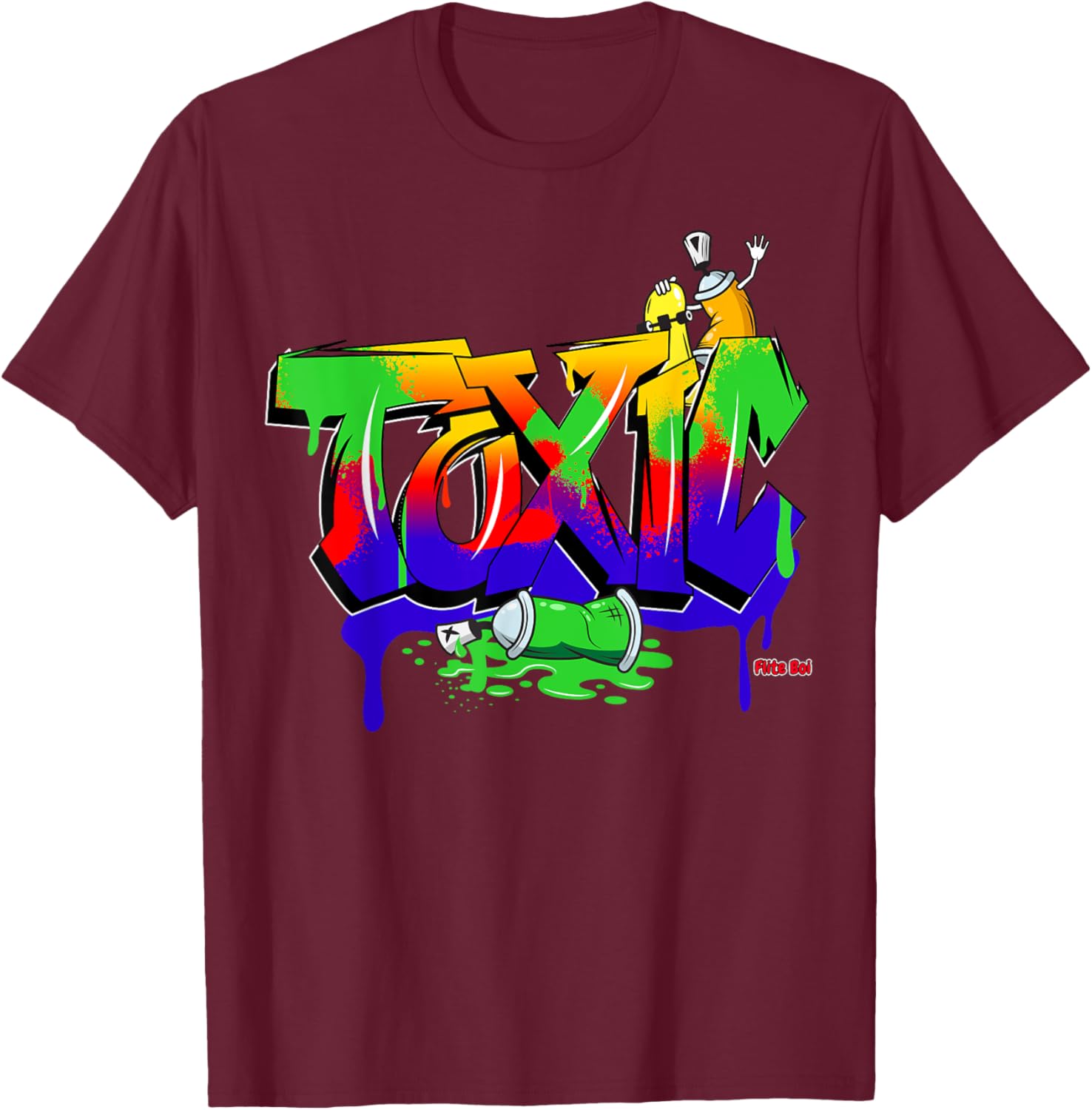 Flite Boi - Urban - Toxic Graffiti Graphic T-Shirt - T-Shirt | Maroon