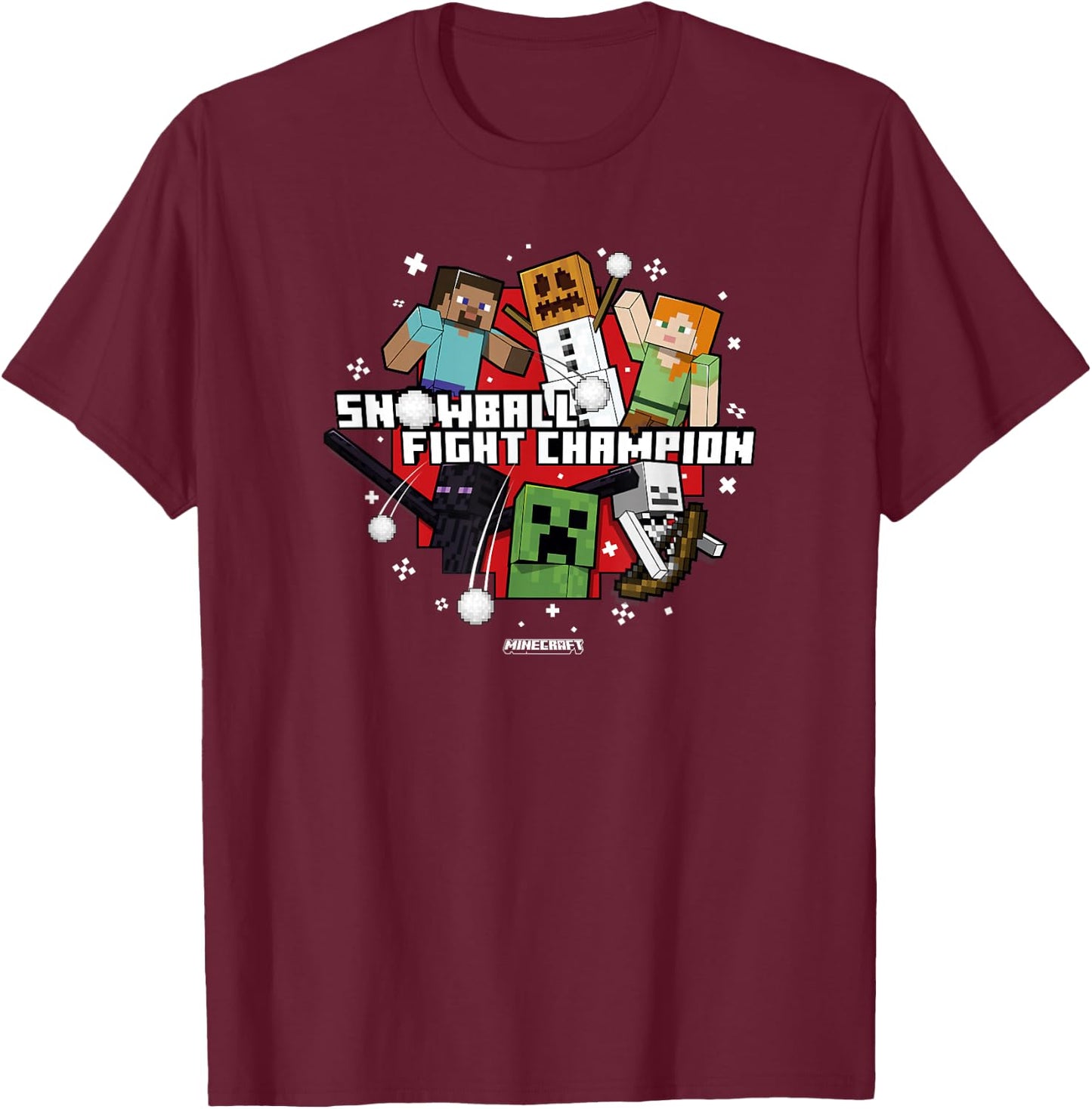 Minecraft Christmas Snowball Fight Champion T-Shirt - T-Shirt | Maroon