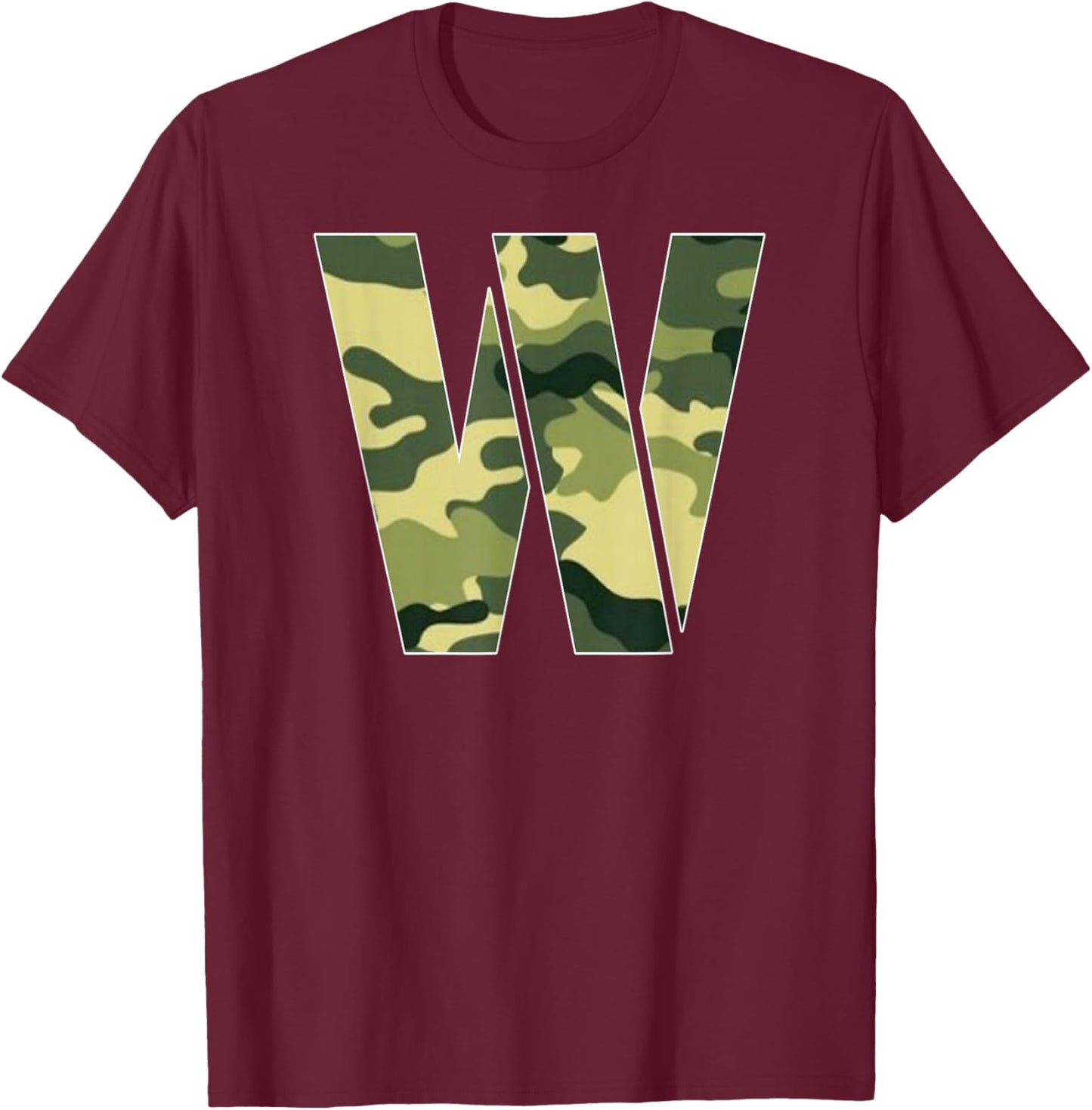 Personalized Camoflauge Letter W Initial | Camo Letter W T-Shirt - T-Shirt | Maroon