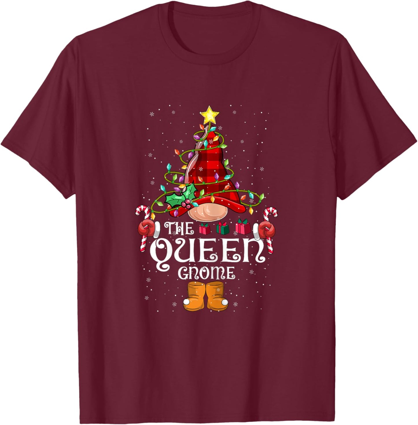 Funny Queen Gnome Christmas Gnome Matching Family Group T-Shirt - T-Shirt | Maroon