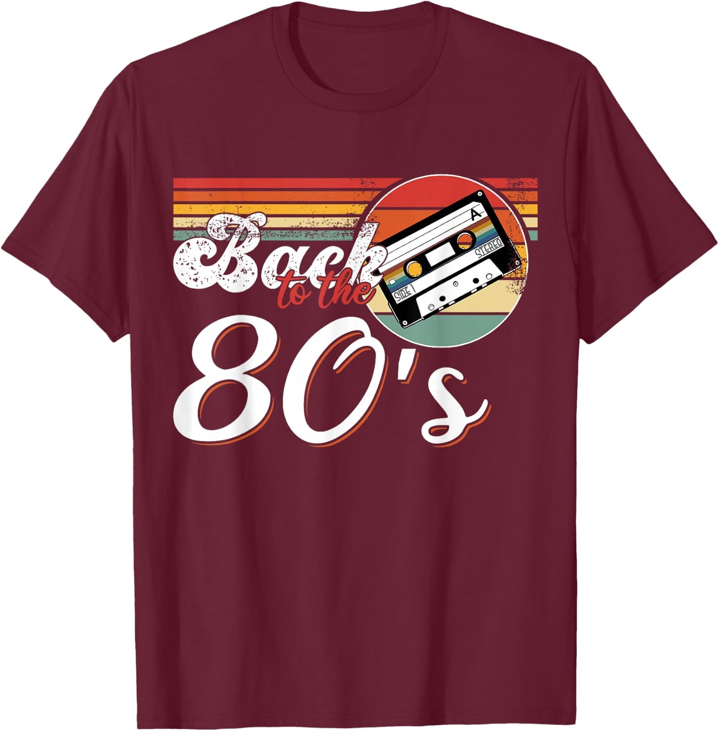 Eighties Back to the 80s Retro Cassette T-Shirt - T-Shirt | Maroon