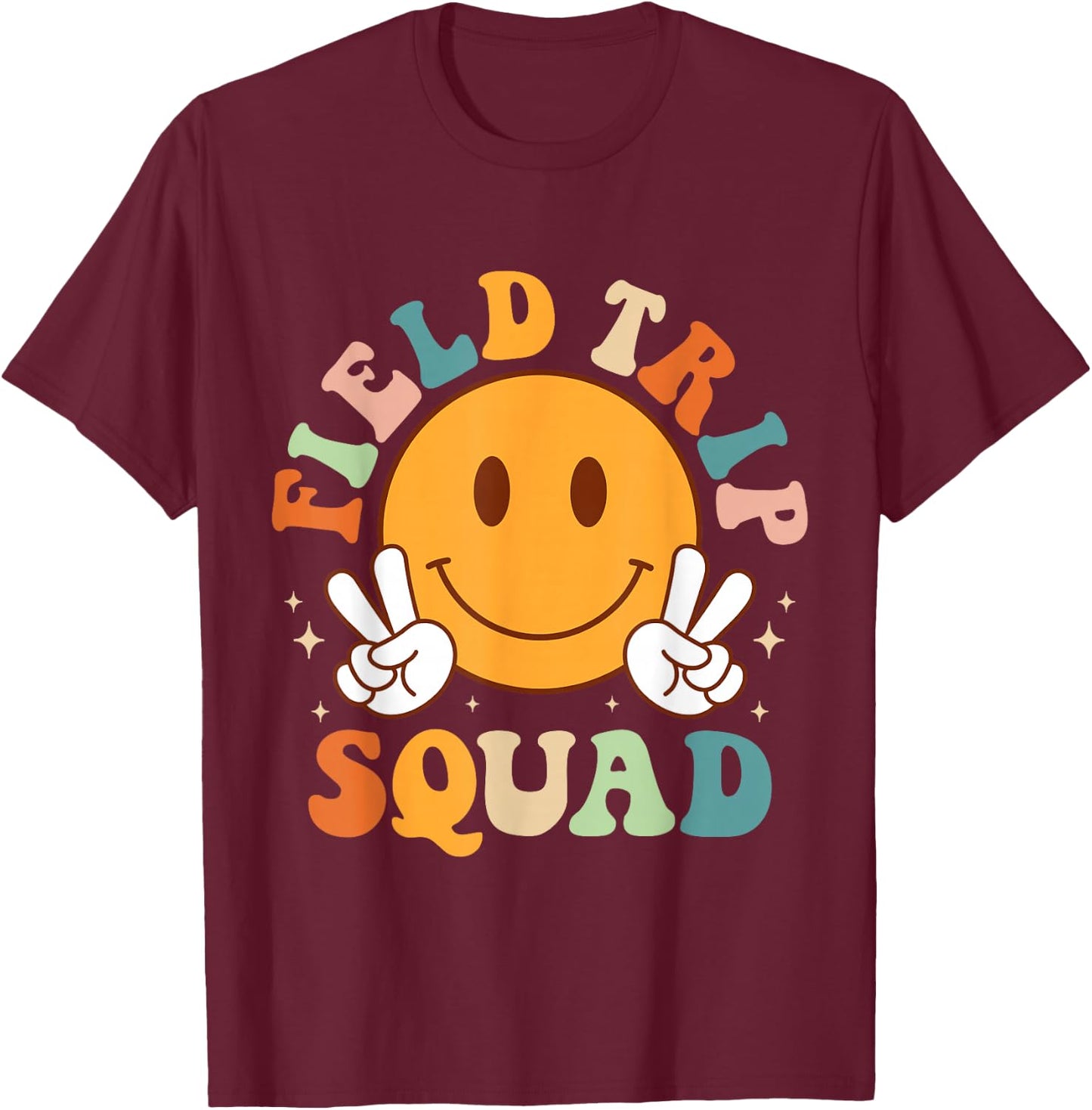 School Field-Trip Squad Groovy Field Day 2023 Teacher Kids T-Shirt - T-Shirt | Maroon