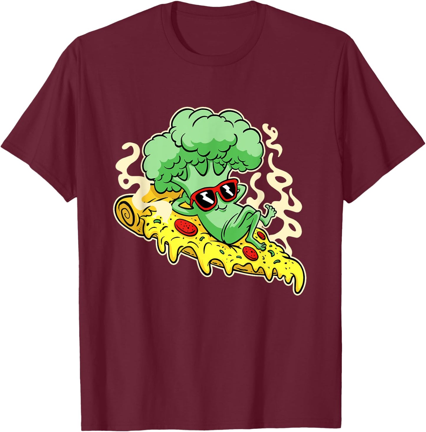 Pizza with Broccoli figure T-Shirt - T-Shirt | Maroon