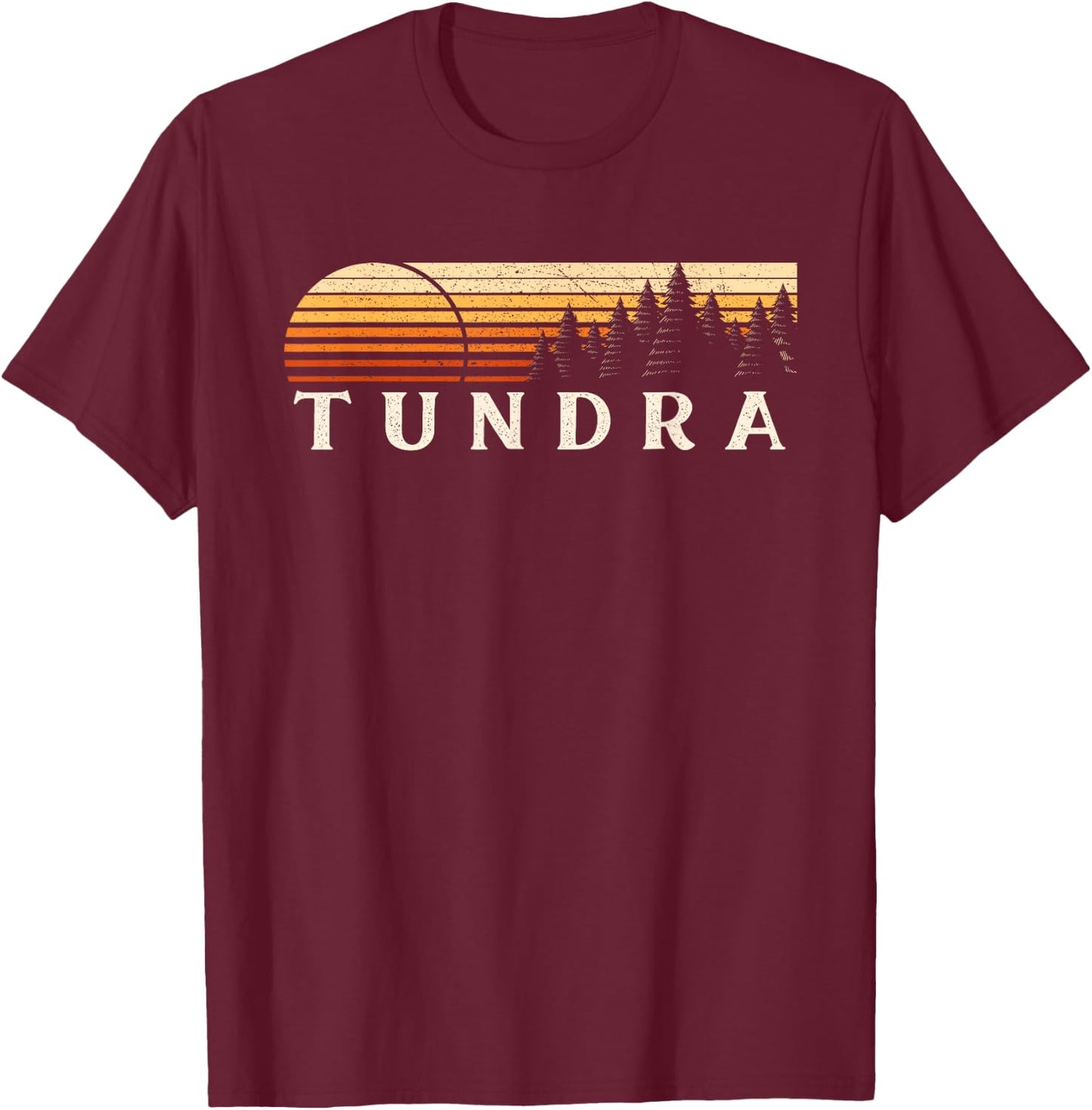 Tundra, TX Vintage Evergreen Sunset Eighties Retro T-Shirt - T-Shirt | Maroon