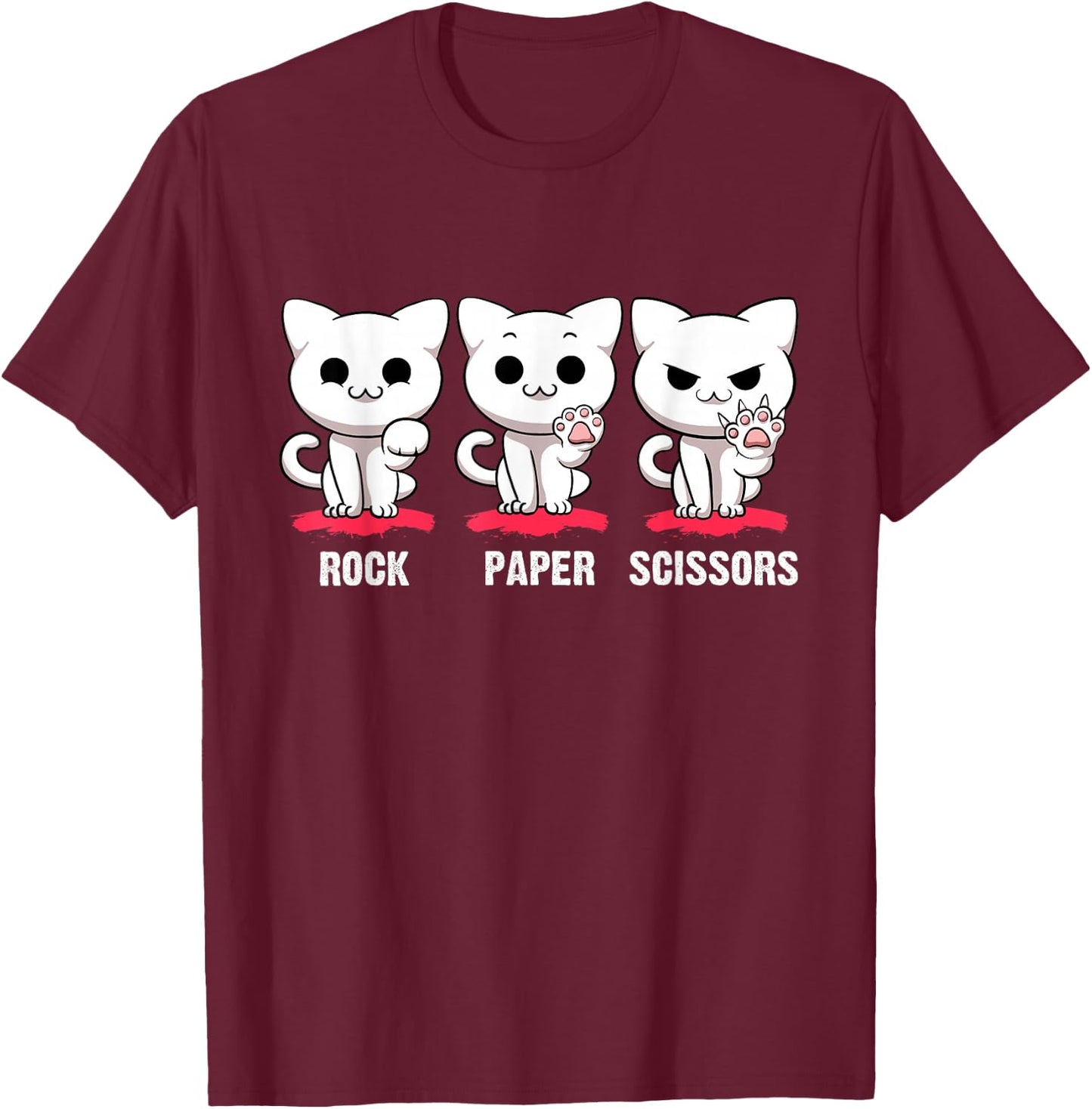 Cat Rock Paper Scissors Cute Cat Paws Funny Cat Kitty Lover T-Shirt - T-Shirt | Maroon