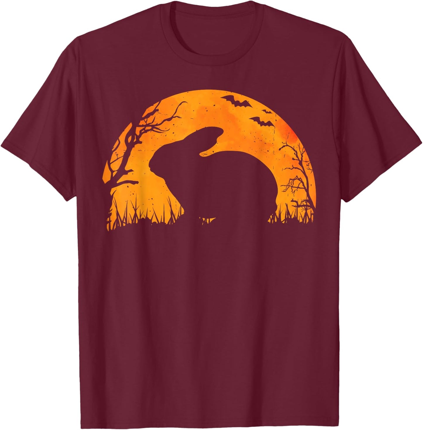 Funny Rabbit Halloween Moon Silhouette Spooky Bunny Lover T-Shirt - T-Shirt | Maroon