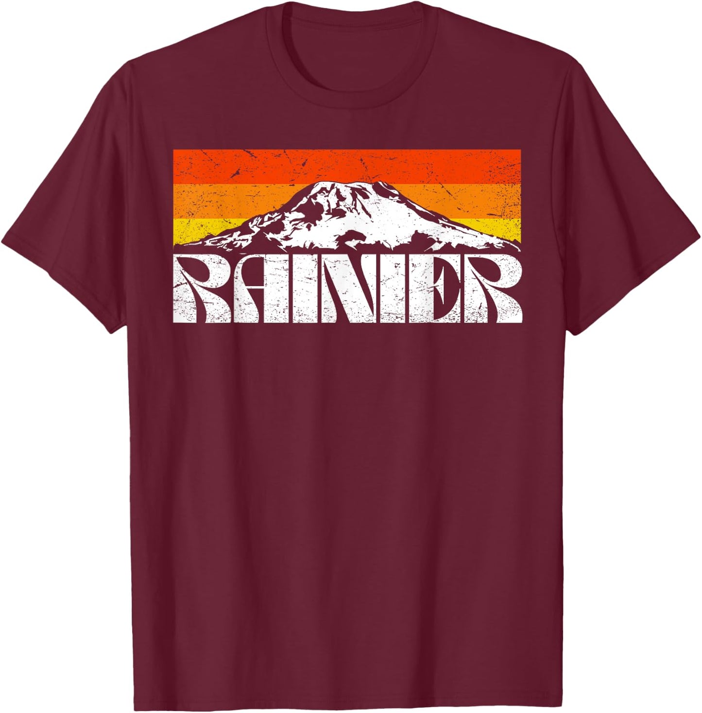 Mount Rainier Vintage Mountains & Sun Retro 80's T-Shirt - T-Shirt | Maroon