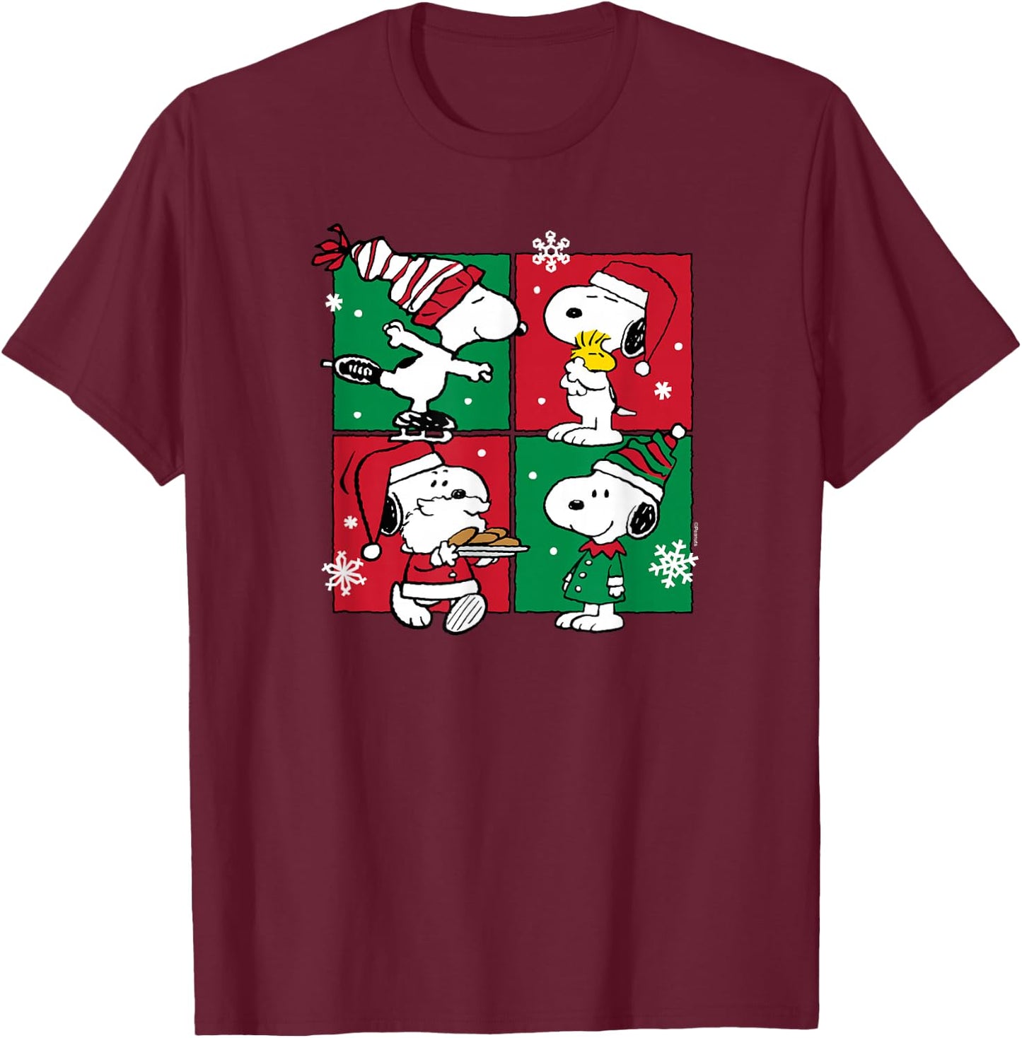 Peanuts - Snoopy Christmas Grid T-Shirt - T-Shirt | Maroon