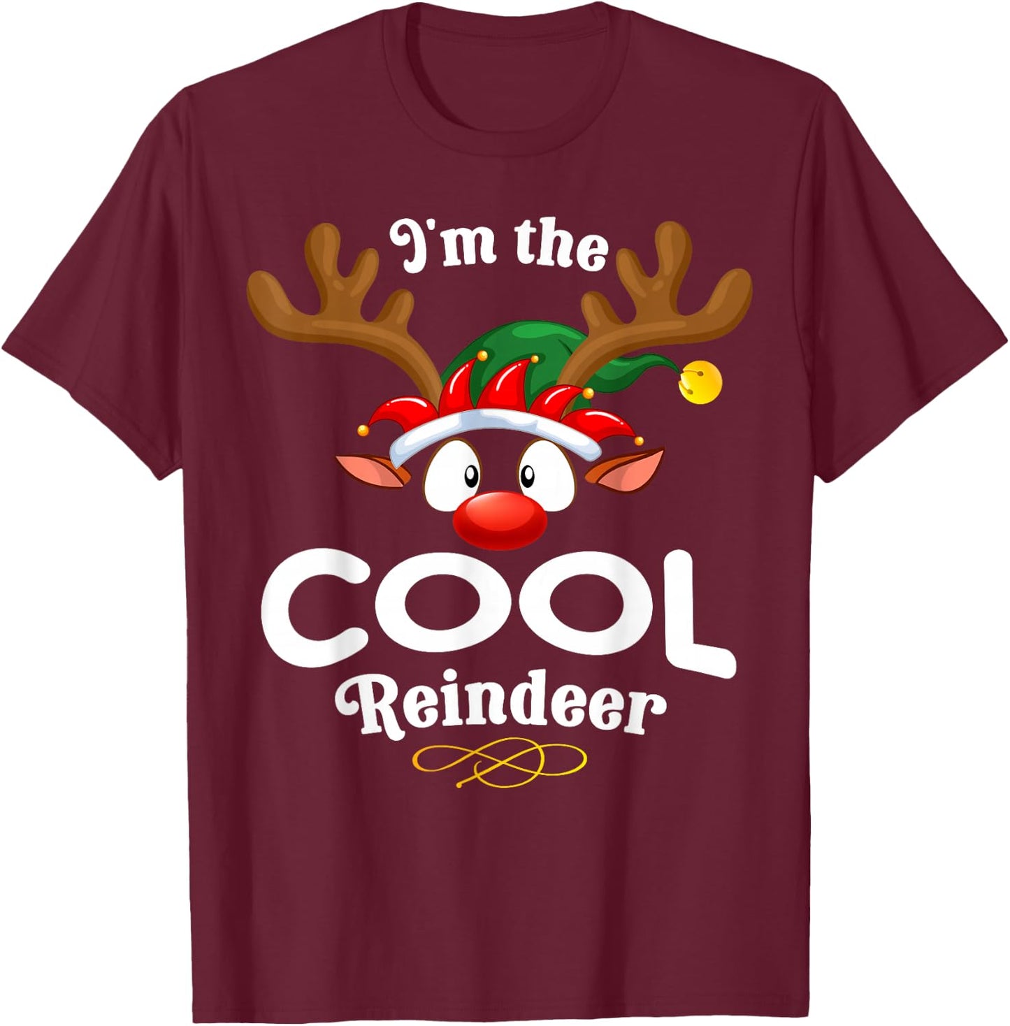 Christmas PJS Cool XMas Reindeer Matching T-Shirt - T-Shirt | Maroon