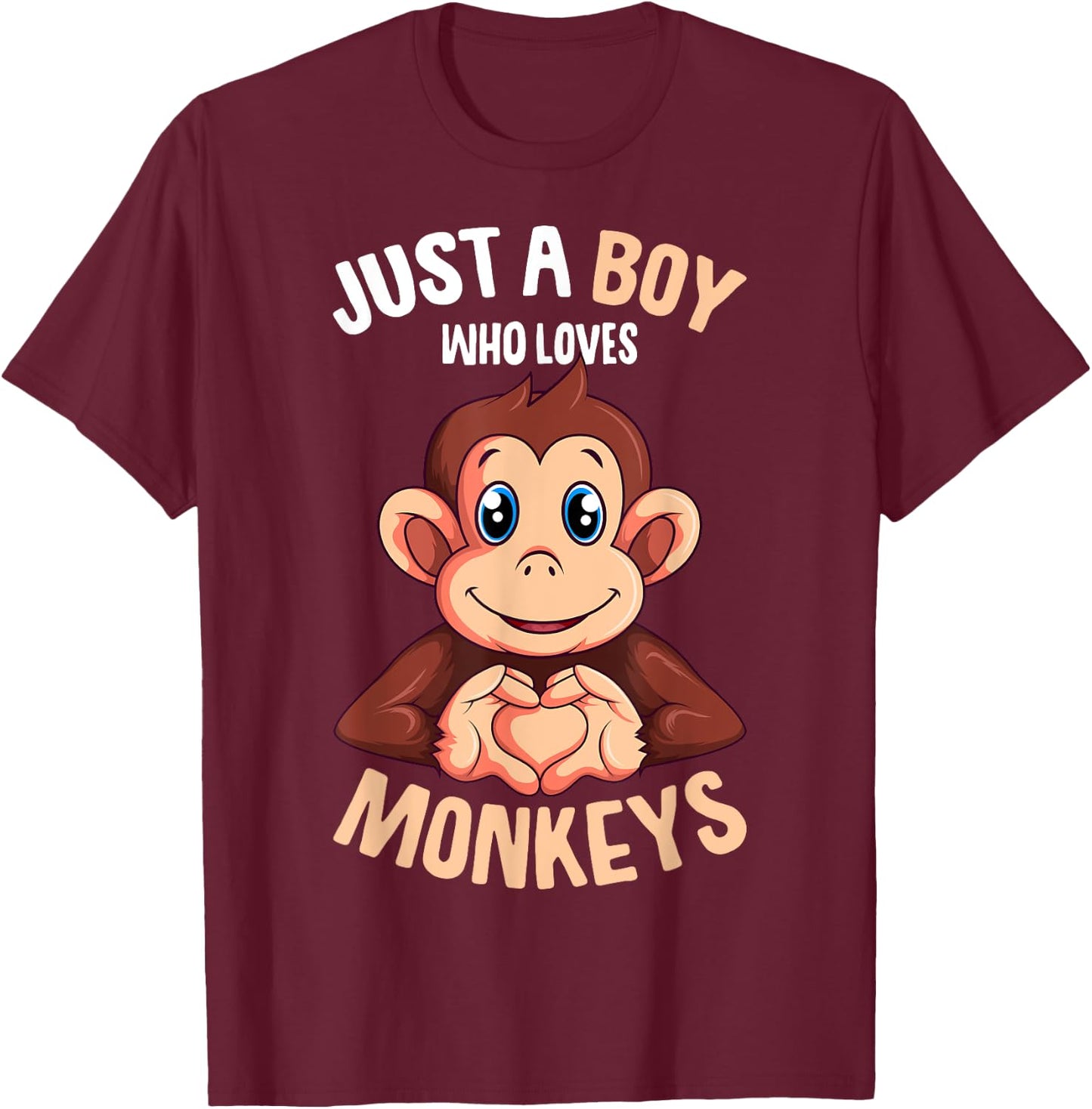 Just A Boy Who Loves Monkeys Boys Kids Monkey T-Shirt - T-Shirt | Maroon