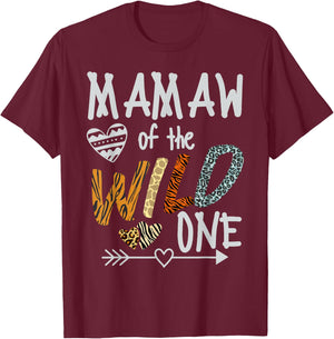 Mamaw of The Wild One Animal Safari 1st Birthday Theme T-Shirt - T-Shirt | Maroon