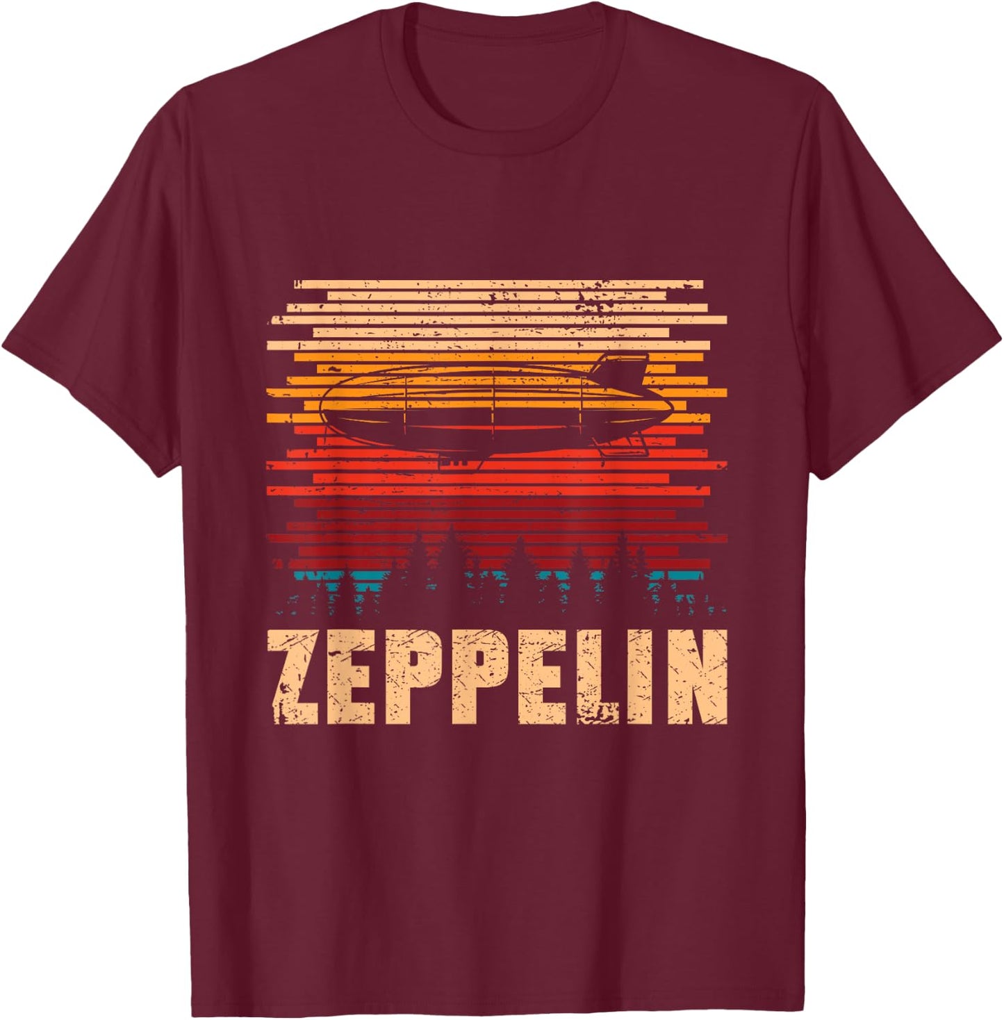 Retro Zeppelin 70s 80s Dirigible Airship Zepelin Zepplin T-Shirt - T-Shirt | Maroon