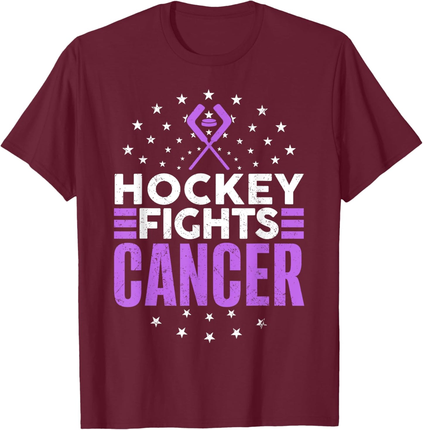 KAH Cancer Awareness Hockey Themed Cancer Awareness , Adult, Black, Small, Short Sleeve T-Shirt - T-Shirt | Maroon