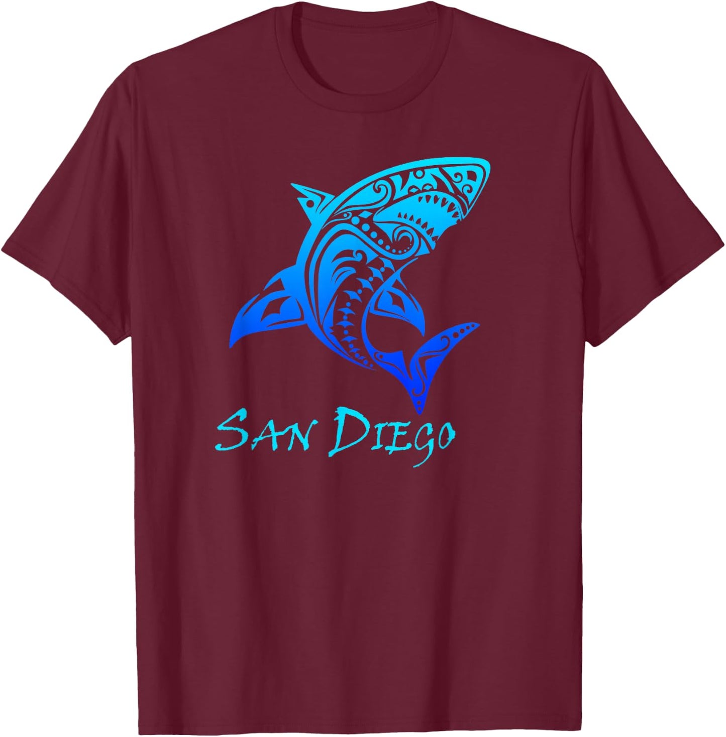 San Diego, California Vintage Vacation Tribal Shark T-Shirt - T-Shirt | Maroon