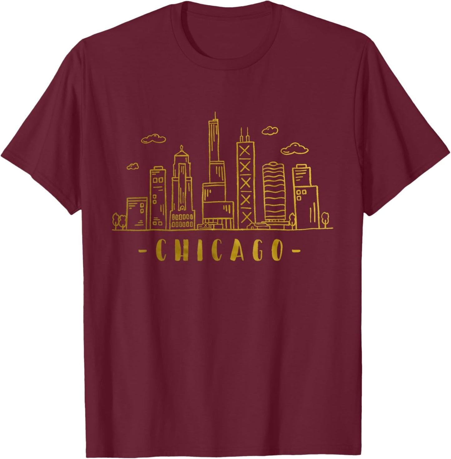 Chicago Skyline Illinois Vintage T-Shirt - T-Shirt | Maroon