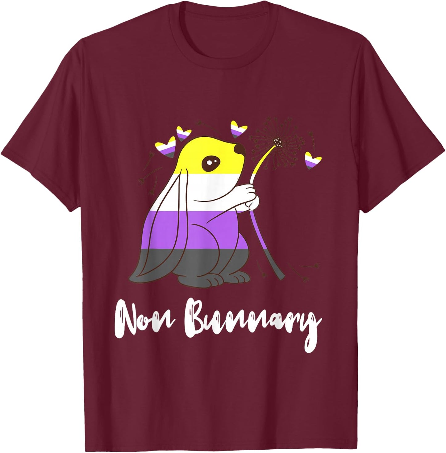 Cute Bunny Heart Nonbinary Flag Nonbinary Pride Non Binary T-Shirt - T-Shirt | Maroon